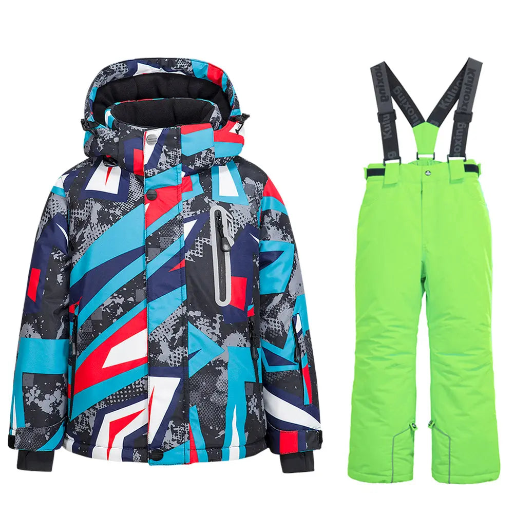 Boys Girls Winter Snow Coat & Snow Pants Printed Warm Outwear