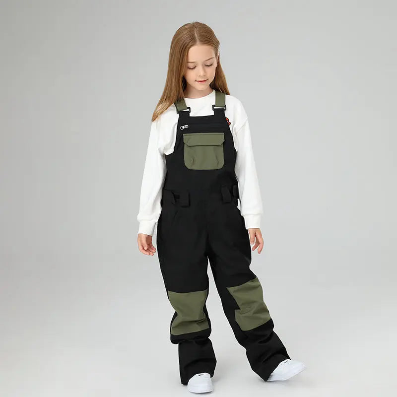 Classical Girls Colorblock Ski Overall Bib Pants Winter Sports Pants