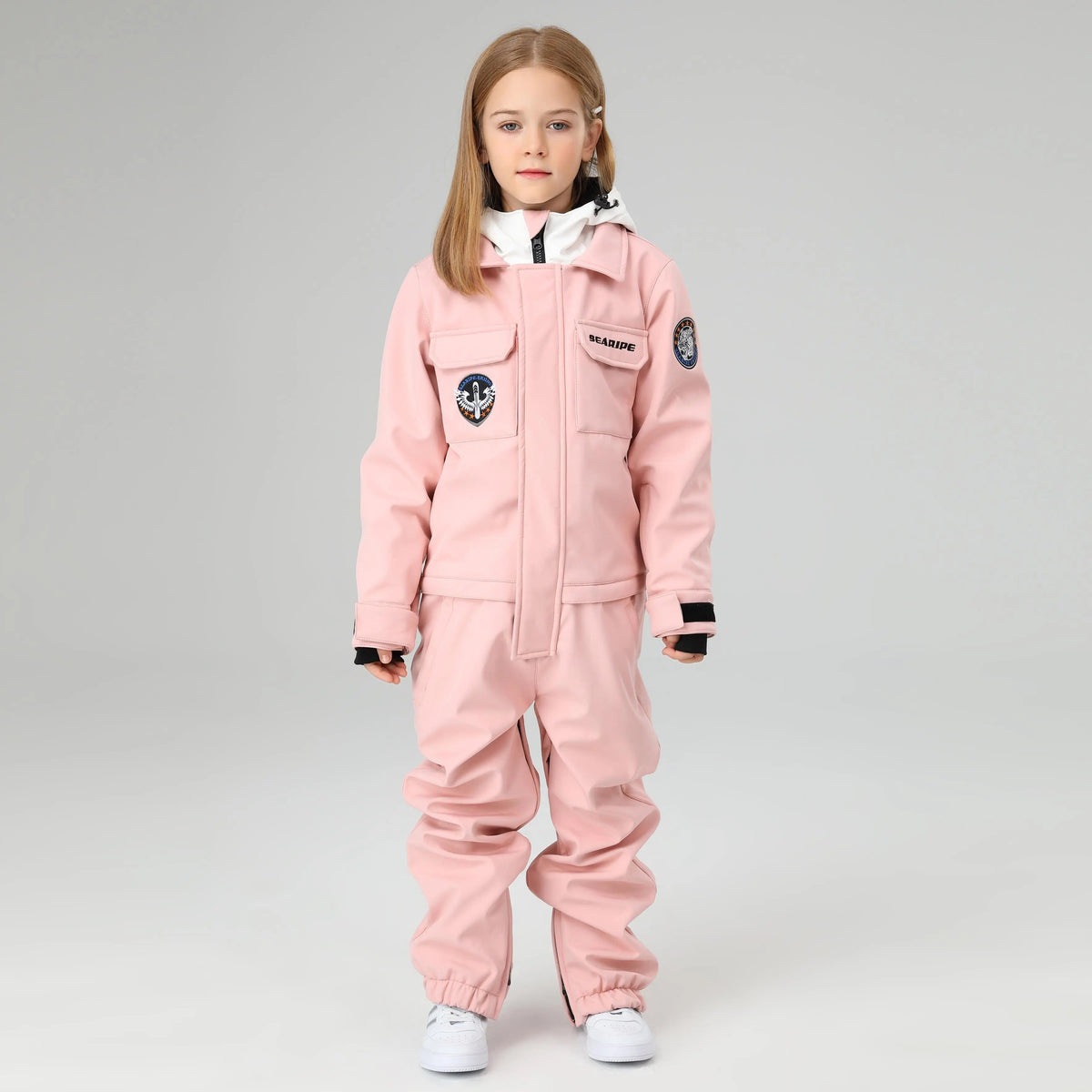 HOTIAN Girls Contrast Hooded Cargo One Piece Ski Jumpsuit With Side Zip