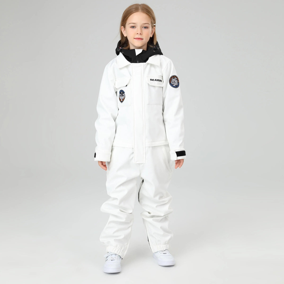 HOTIAN Girls Contrast Hooded Cargo One Piece Ski Jumpsuit With Side Zip