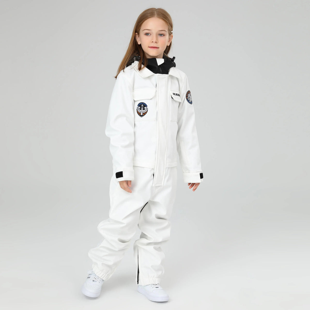 HOTIAN Girls Contrast Hooded Cargo One Piece Ski Jumpsuit With Side Zip