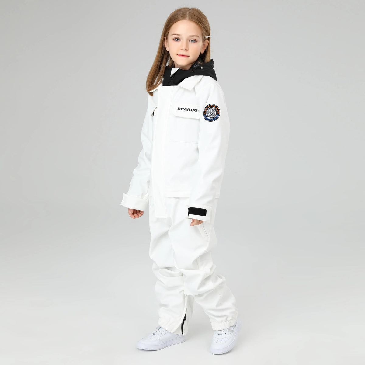 HOTIAN Girls Contrast Hooded Cargo One Piece Ski Jumpsuit With Side Zip