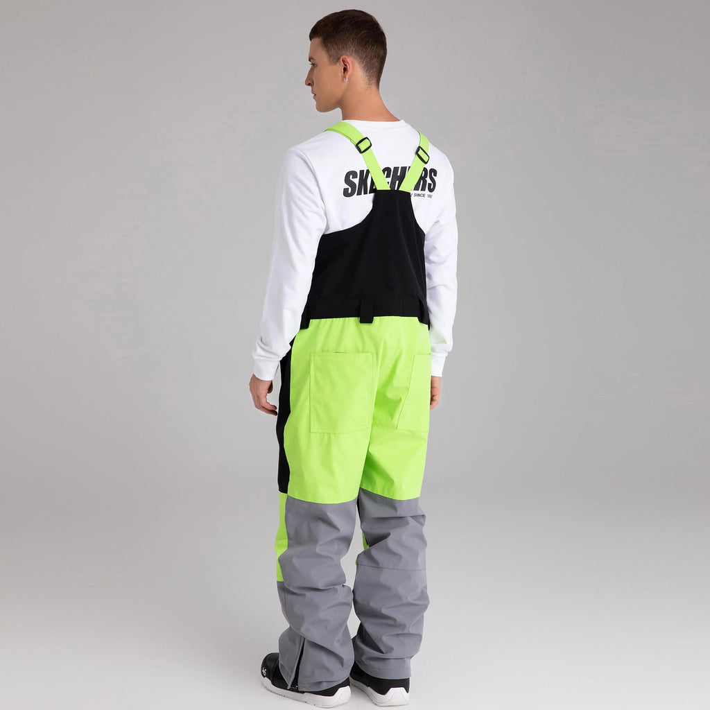 Adult Color Block Ski Overalls Bib Pants With Adjustable Strap