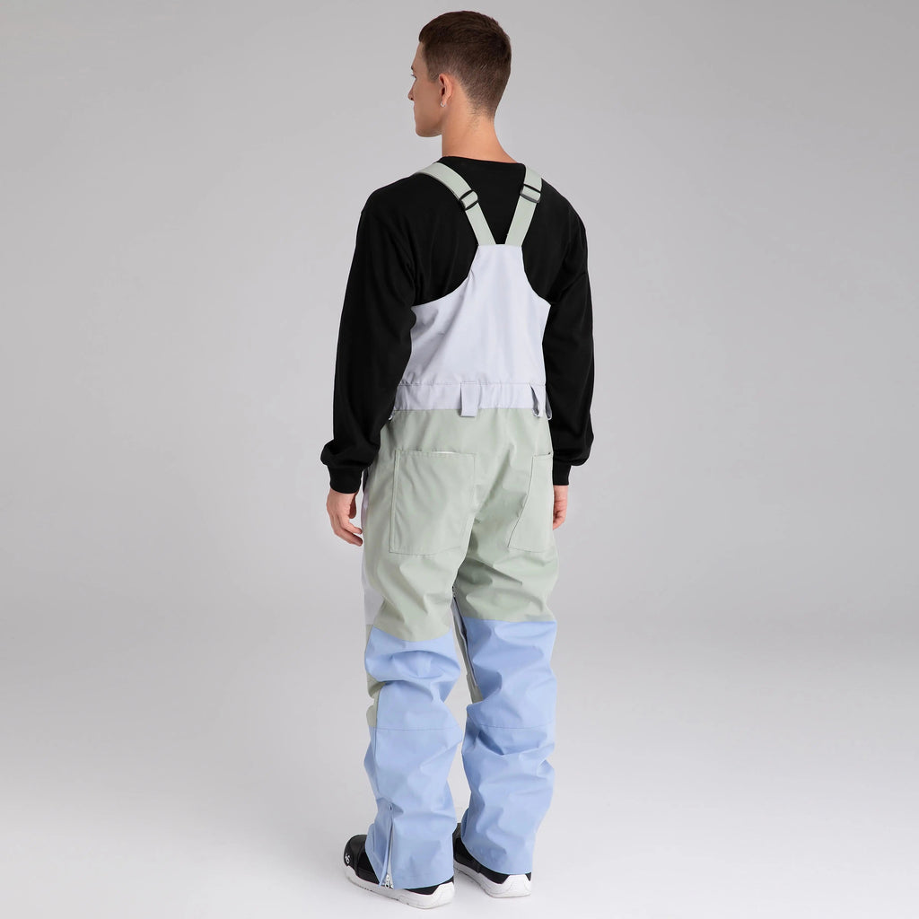 Adult Color Block Ski Overalls Bib Pants With Adjustable Strap