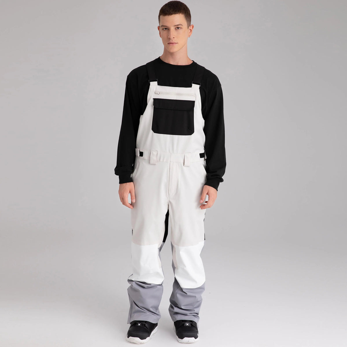 Adult Color Block Ski Overalls Bib Pants With Adjustable Strap