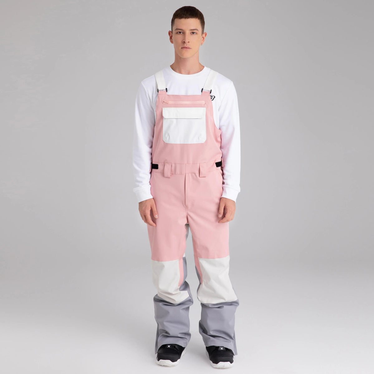 Adult Color Block Ski Overalls Bib Pants With Adjustable Strap