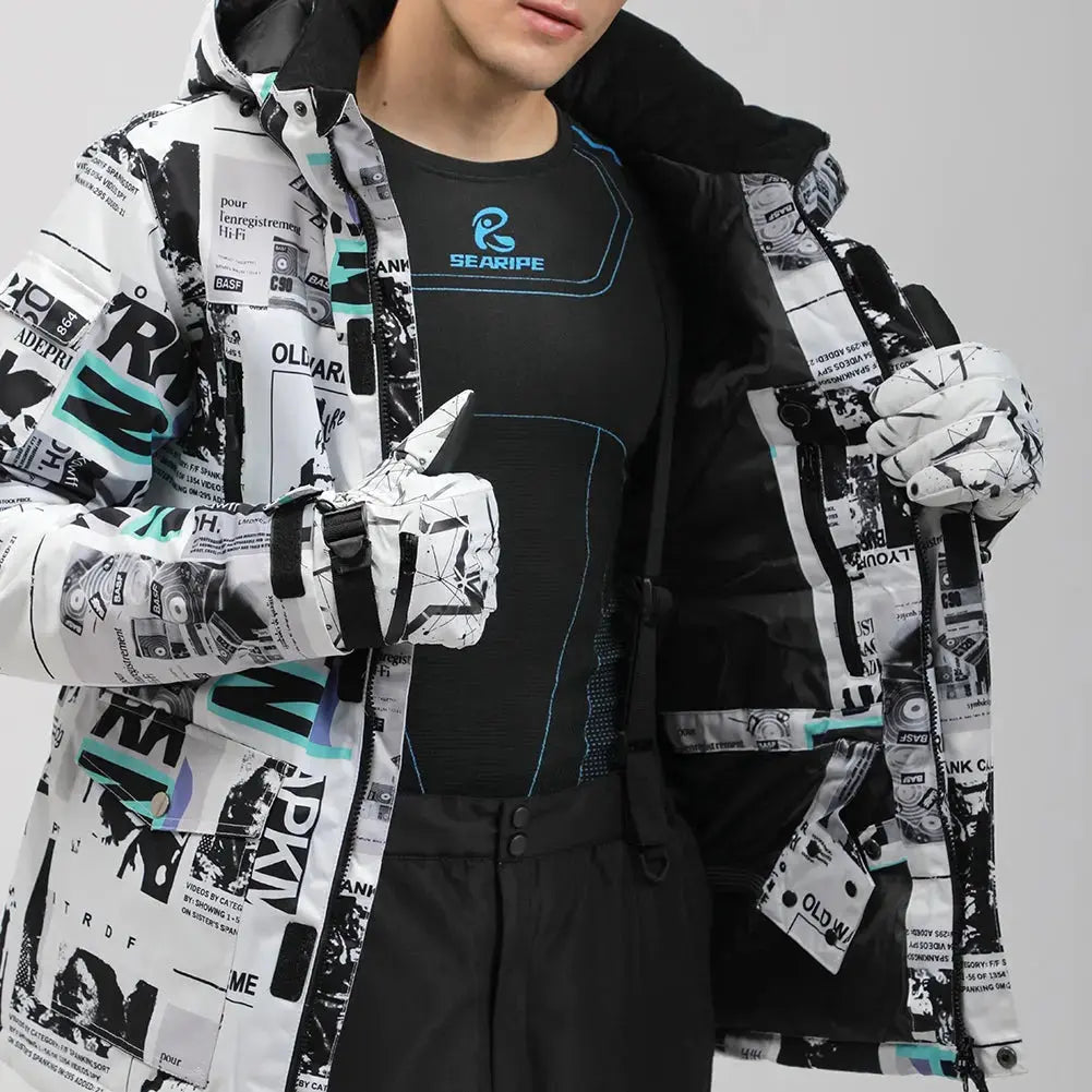 Mens Waterproof Printed Ski Suits 2 Pieces Snowsuits Set