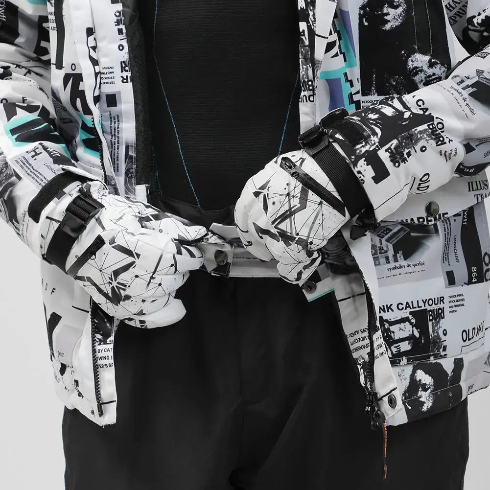 Mens Waterproof Printed Ski Suits 2 Pieces Snowsuits Set
