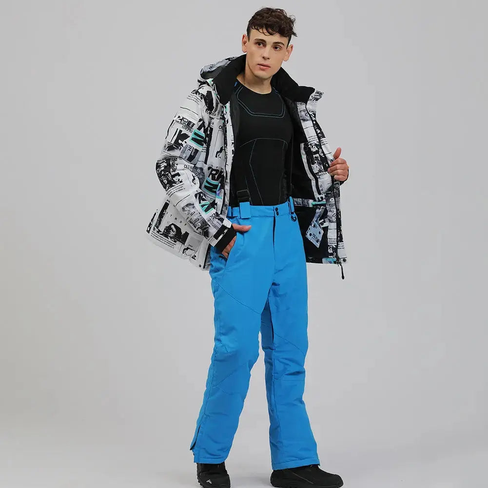 Mens Waterproof Printed Ski Suits 2 Pieces Snowsuits Set