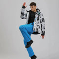 Mens Waterproof Printed Ski Suits 2 Pieces Snowsuits Set