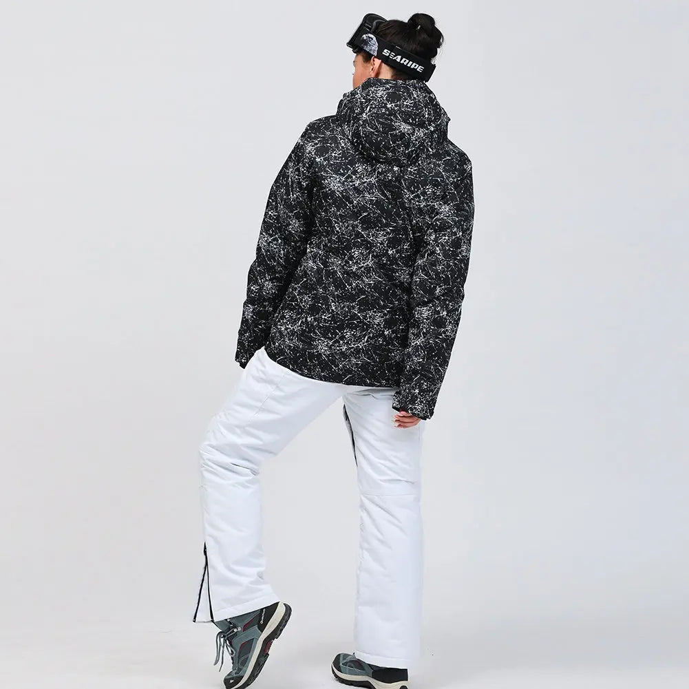 Unisex Snowboard Ski Jacket and Pants Set Marble Pattern