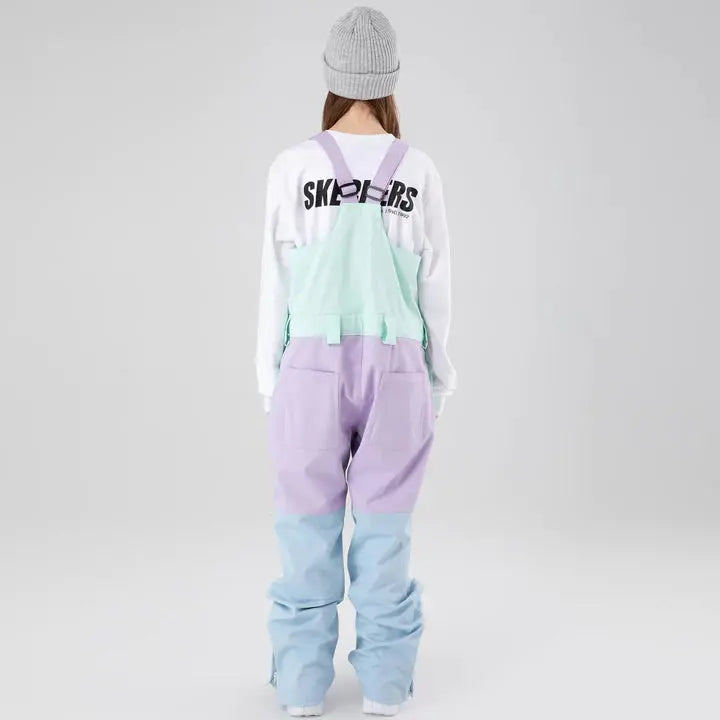 Cool Women Color Block Ski Overall Bib Pants With Adjustable Strap