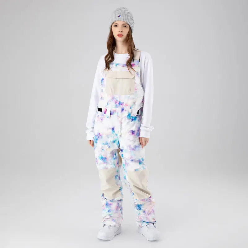 Women Insulated Ski Bibs Pants Graphic One-piece Ski Overalls