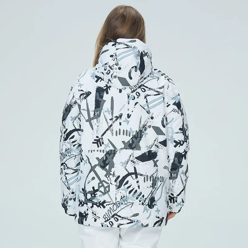 Matching Couple Graffiti Print Hooded Ski Cargo Jacket
