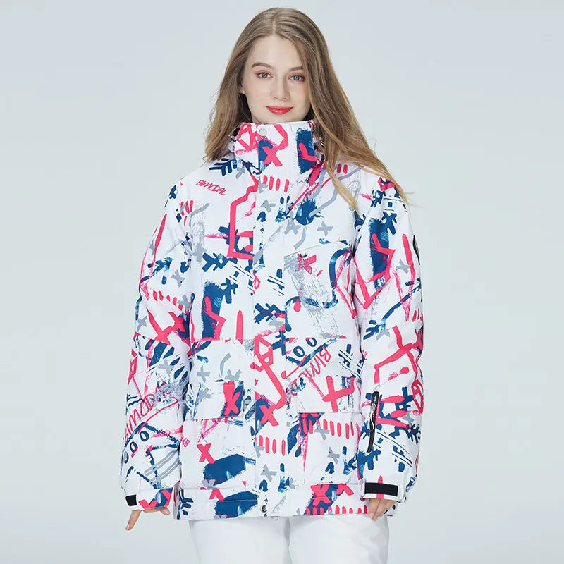 Matching Couple Graffiti Print Hooded Ski Cargo Jacket