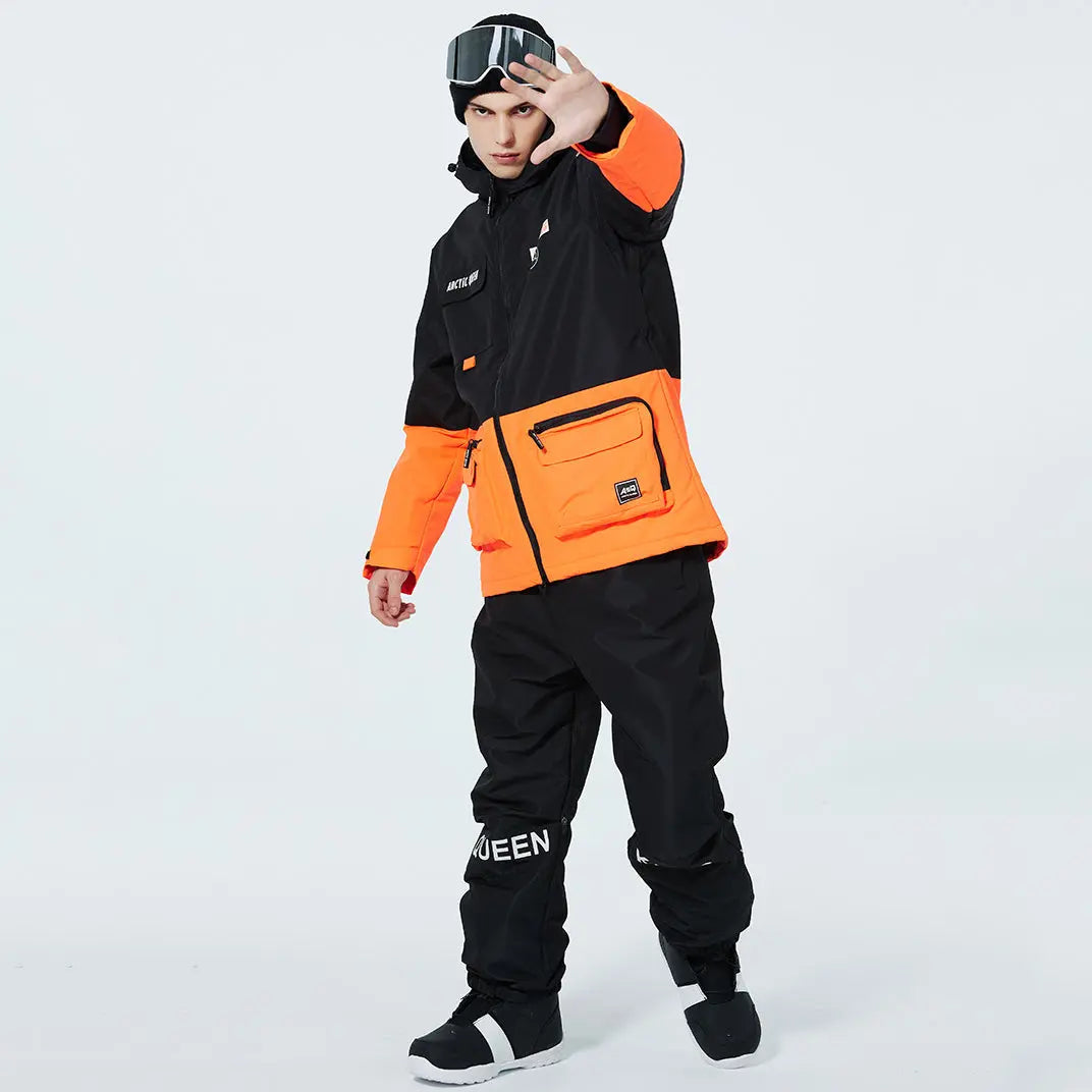 Hotian Men Ski Insulated Cargo Jacket Waterproof Outdoor Coat