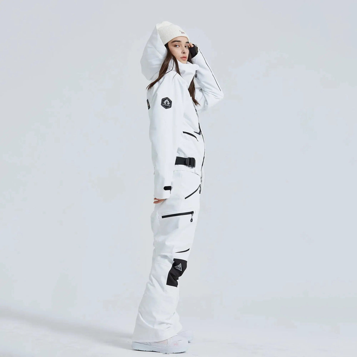 Women Outdoor Hooded Ski Suits Winter One Piece Snowsuits Jumpsuits