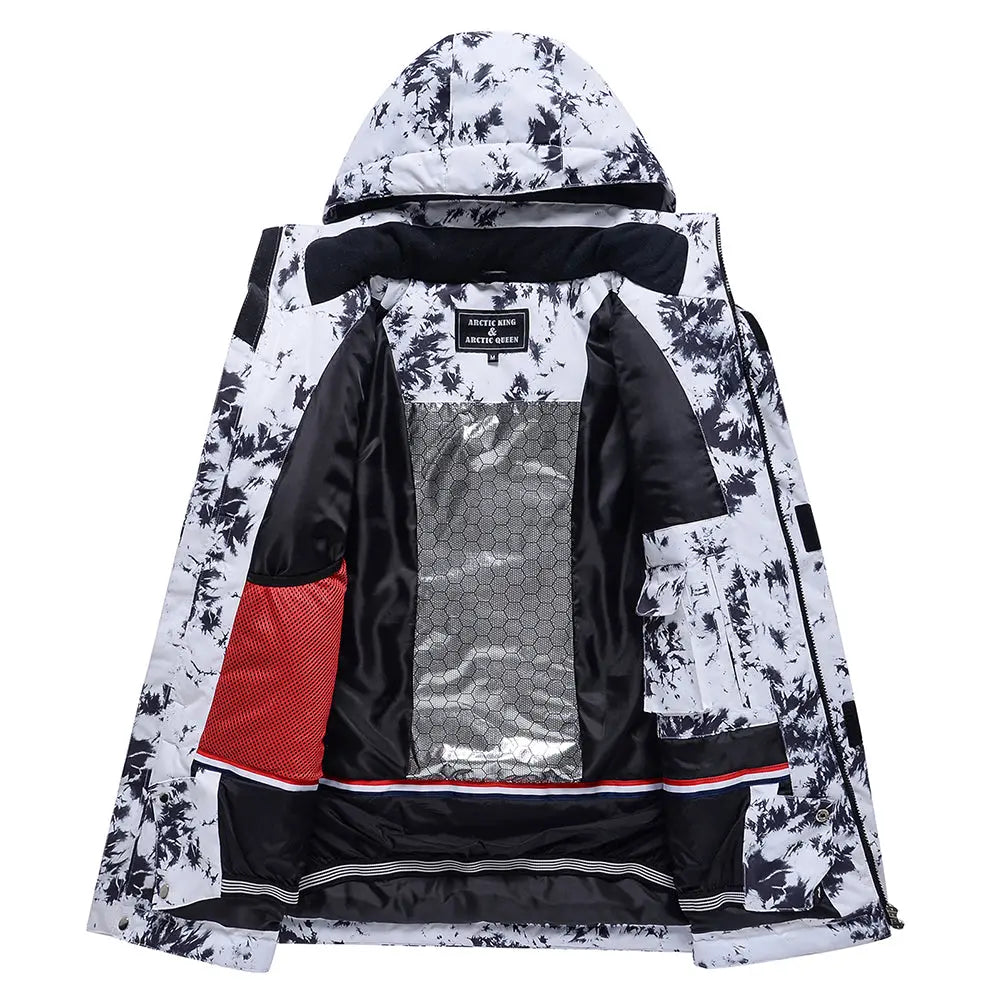 Women Hooded Insulated Snow Jacket Printed Ski Coat for Outdoor Sports