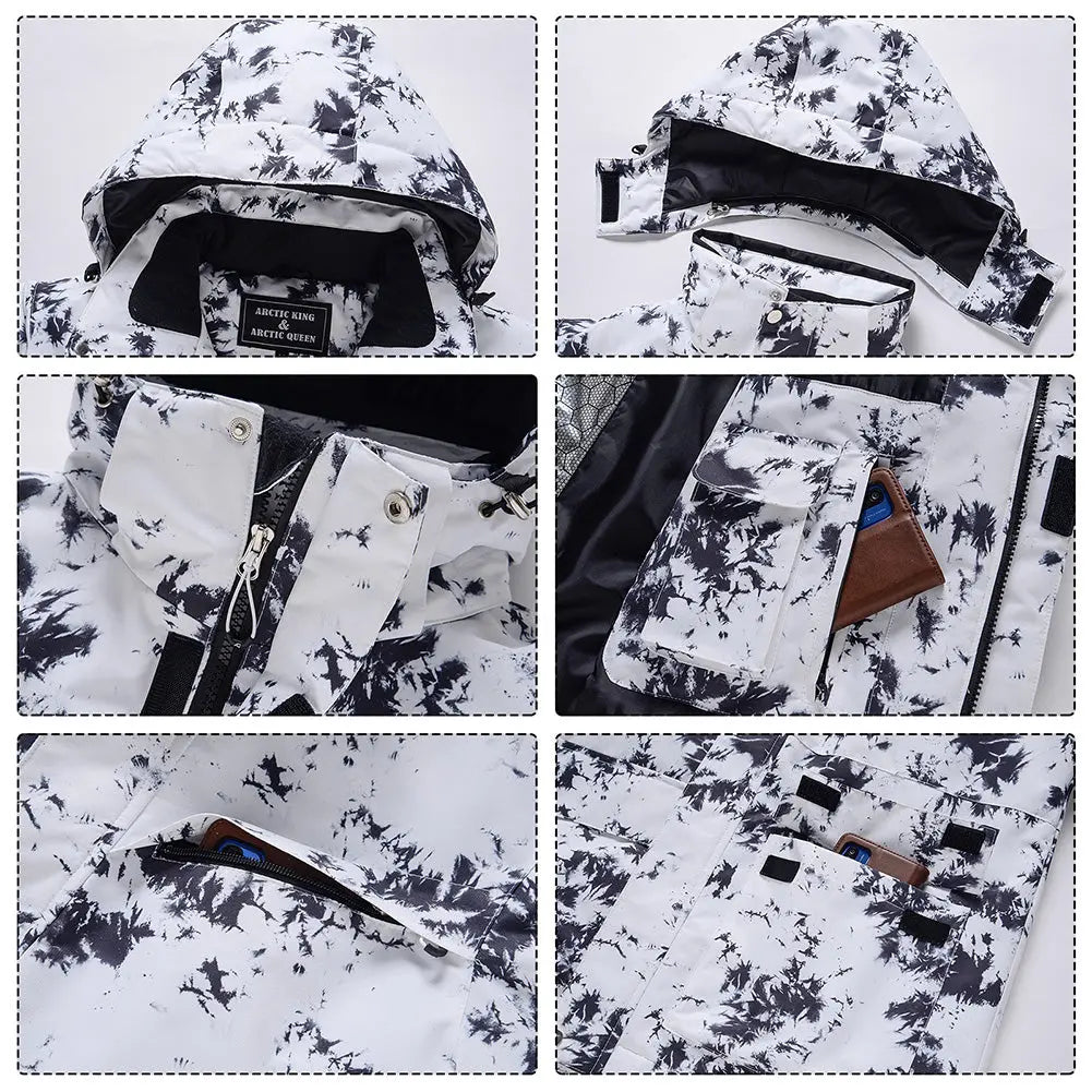 Women Hooded Insulated Snow Jacket Printed Ski Coat for Outdoor Sports