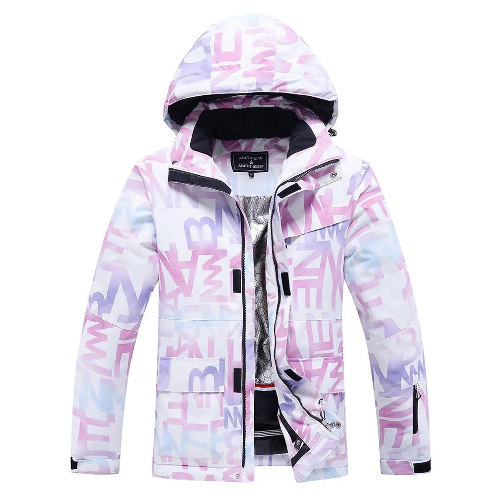 Women Hooded Insulated Snow Jacket Printed Ski Coat for Outdoor Sports