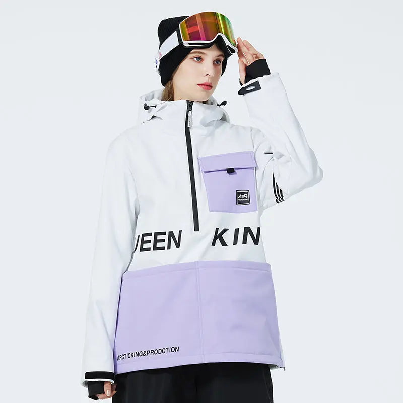 Female Hooded Ski Insulated Jacket Half Zipper Snowboard Jackets