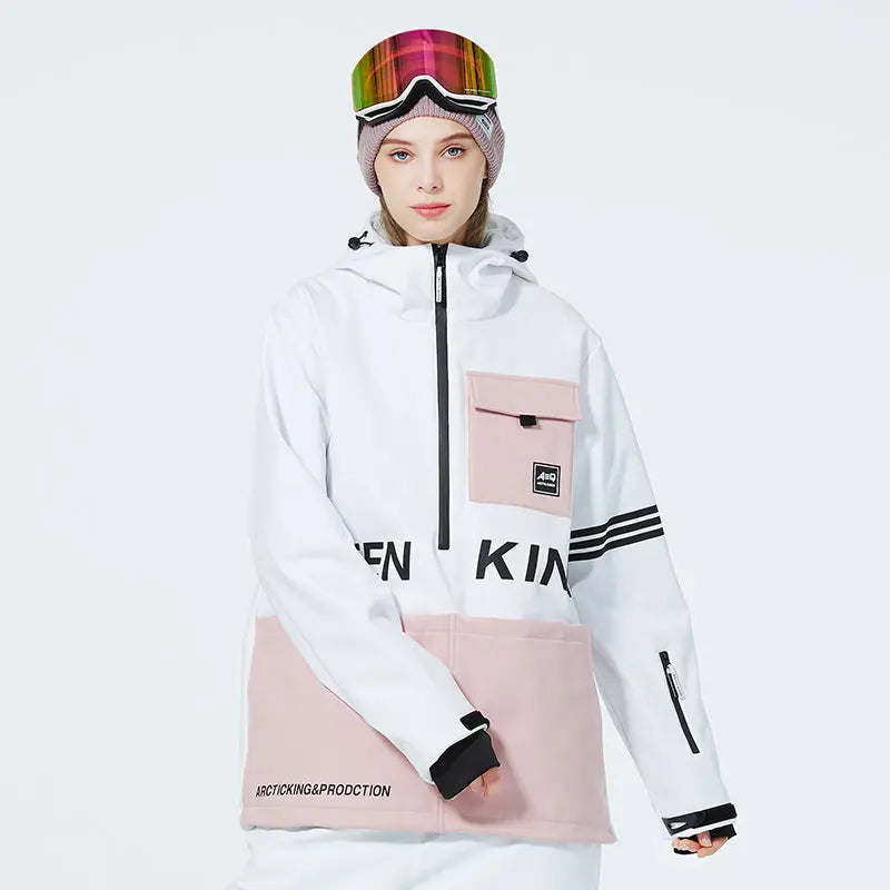 Female Hooded Ski Insulated Jacket Half Zipper Snowboard Jackets