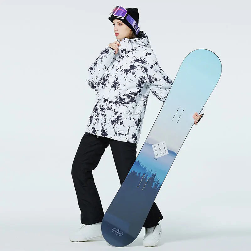 Women Ski Snow Suits Printed Insulated jacket & Bibs Pants Set 