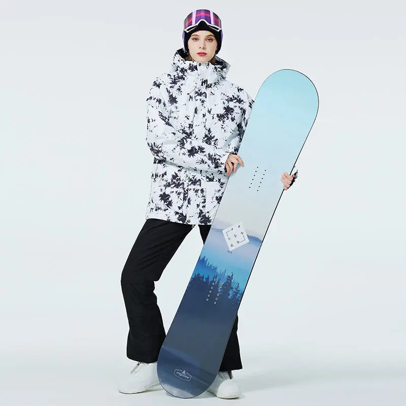 Women Ski Snow Suits Printed Insulated jacket & Bibs Pants Set 