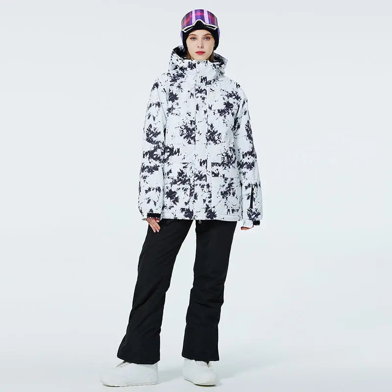 Women Ski Snow Suits Printed Insulated jacket & Bibs Pants Set 