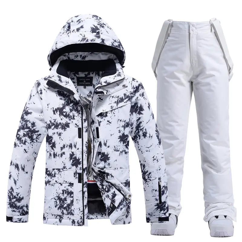 Women Ski Snow Suits Printed Insulated jacket & Bibs Pants Set 