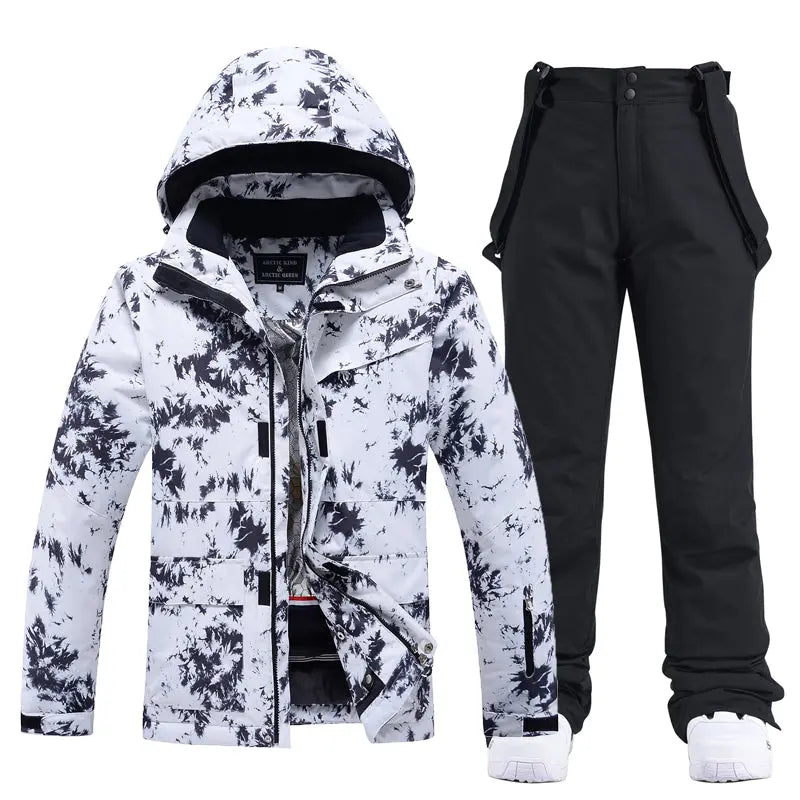 Women Ski Snow Suits Printed Insulated jacket & Bibs Pants Set 