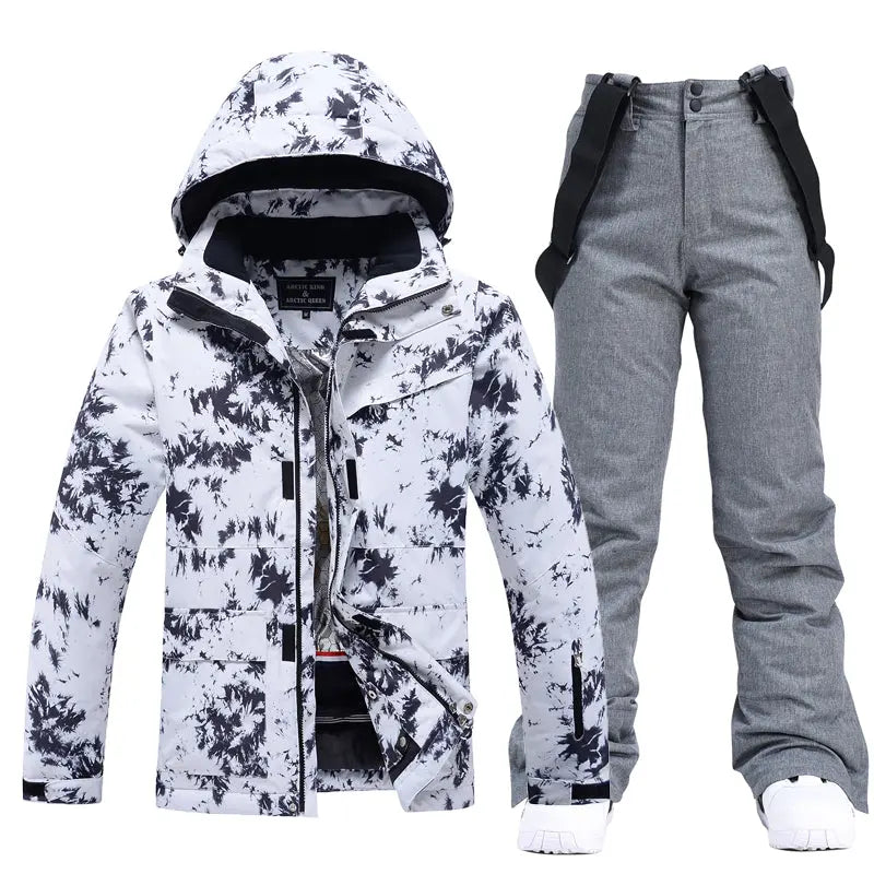 Women Ski Snow Suits Printed Insulated jacket & Bibs Pants Set 