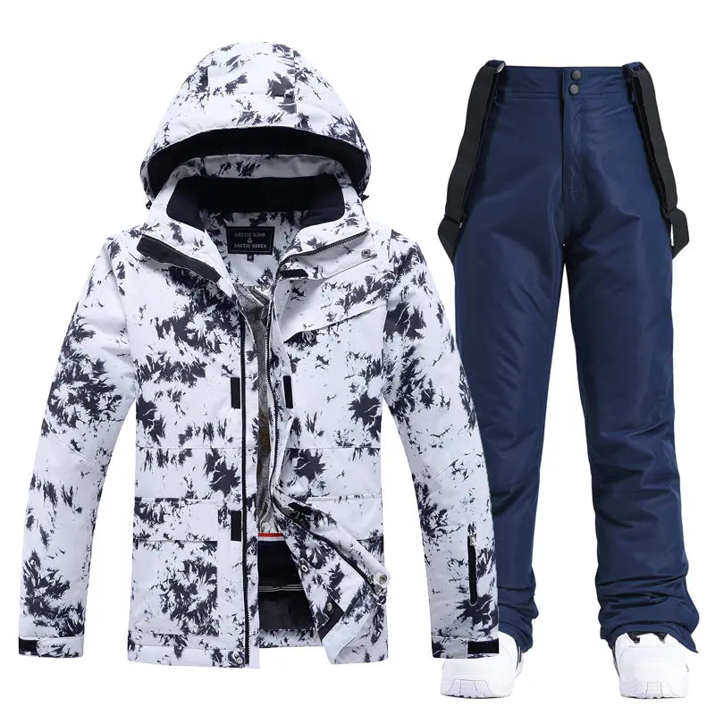 Women Ski Snow Suits Printed Insulated jacket & Bibs Pants Set 