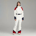 Retro Female One-piece Ski Suit Downhill Belted Jumpsuits
