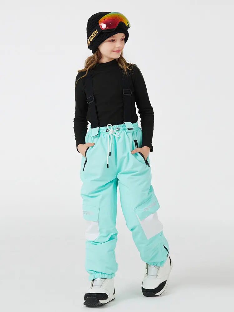 Kids Loose Fit Snow & Ski Pants Removable Shoulder Strap