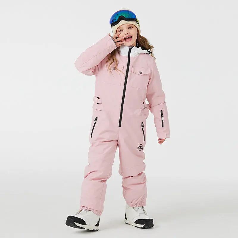 Kids One Piece Snowsuit Children Winter Zip-up Snow Jumpsuits