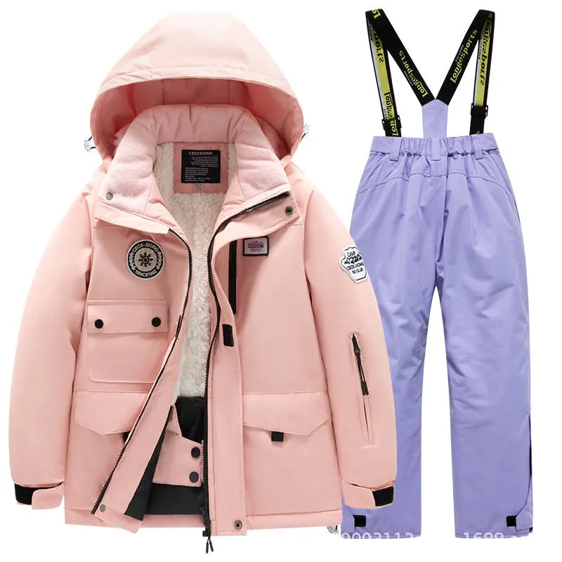 Kids Winter Ski Jacket and Bibs Set Warm Fleece Lined Coats