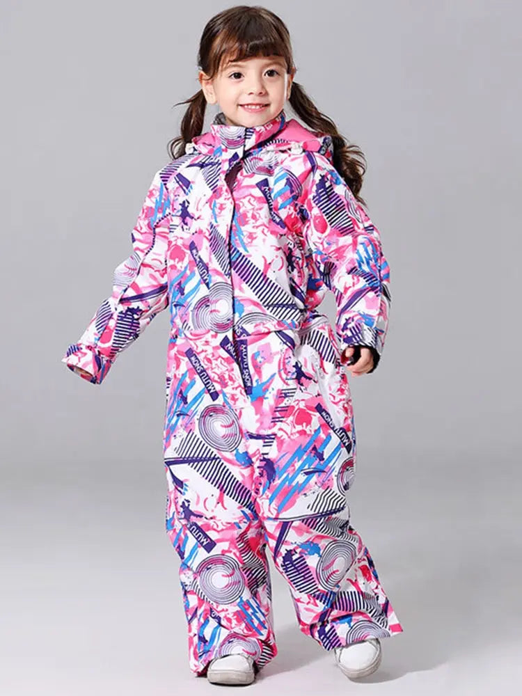 Kids' Geometric Print One-Piece Snowsuit Girls' Ski Jumpsuit