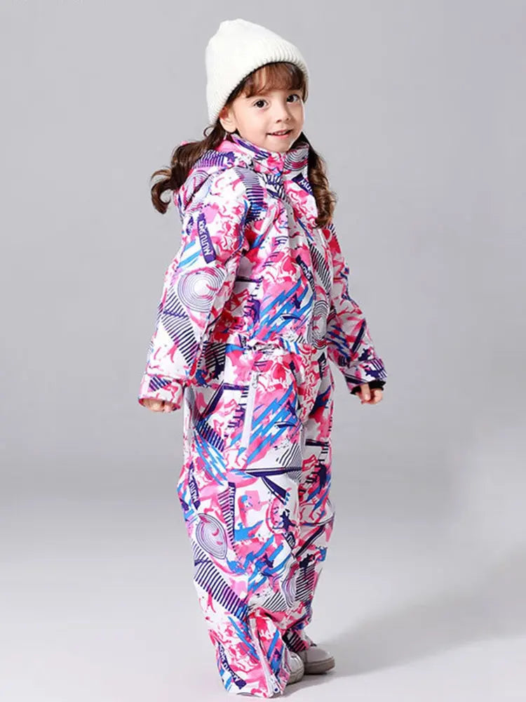 Kids' Geometric Print One-Piece Snowsuit Girls' Ski Jumpsuit