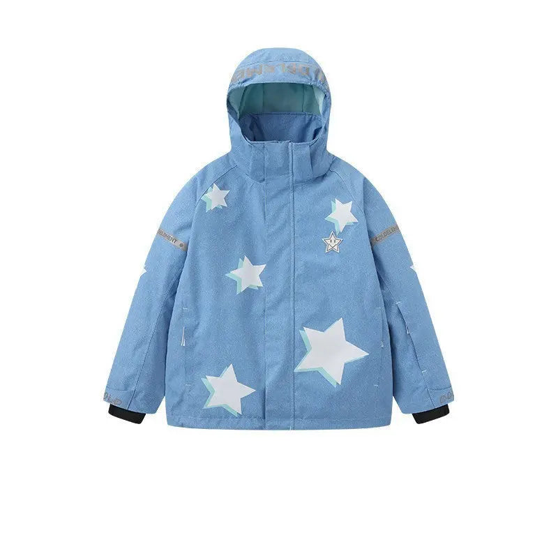 Kids' Star-Pattern Waterproof Ski Shell Jacket