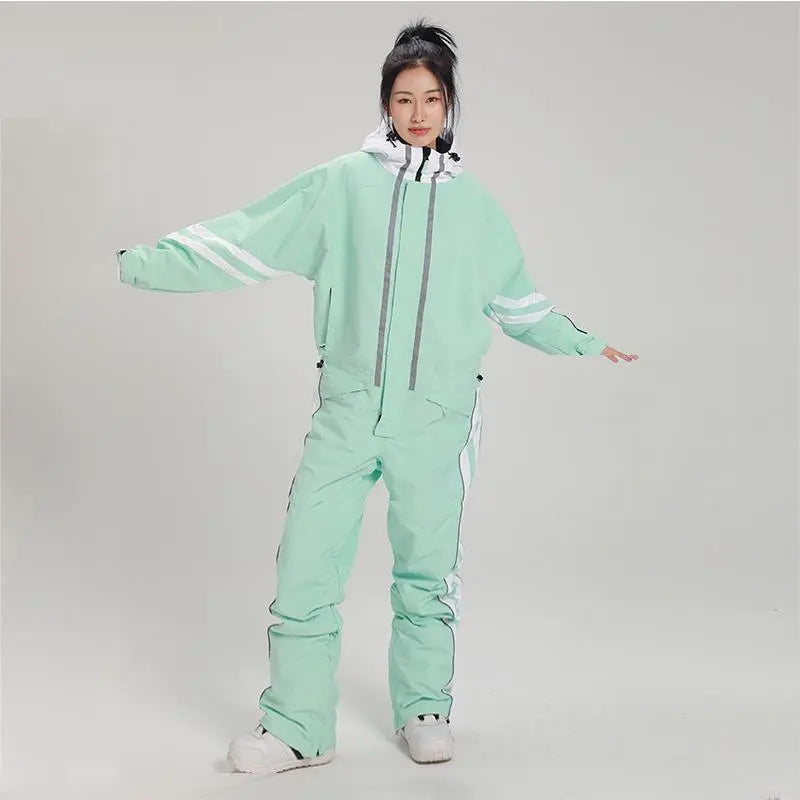 Retro One-piece Ski Jumpsuits for Women Loose Fit Snowsuits