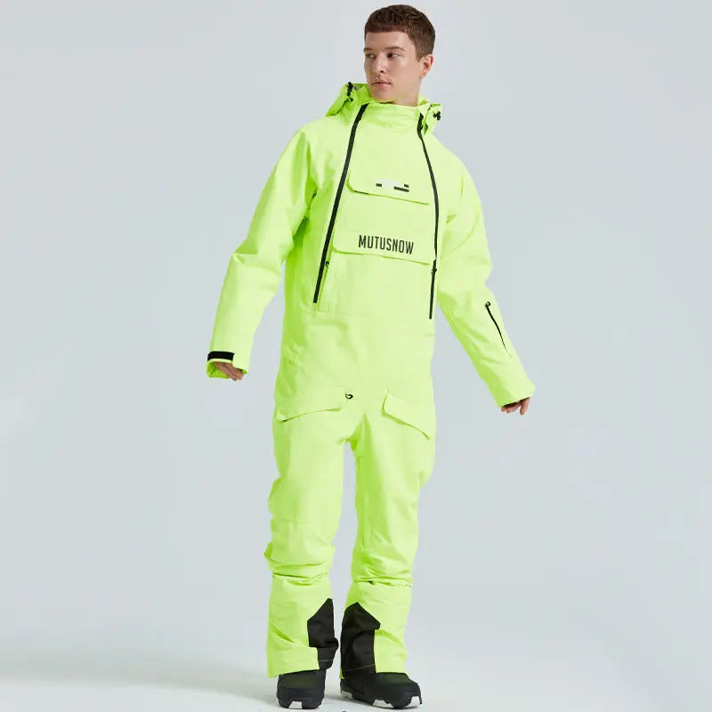 Unisex Ski Onesie Overalls Winter Hooded One-piece Snow Jumpsuits 