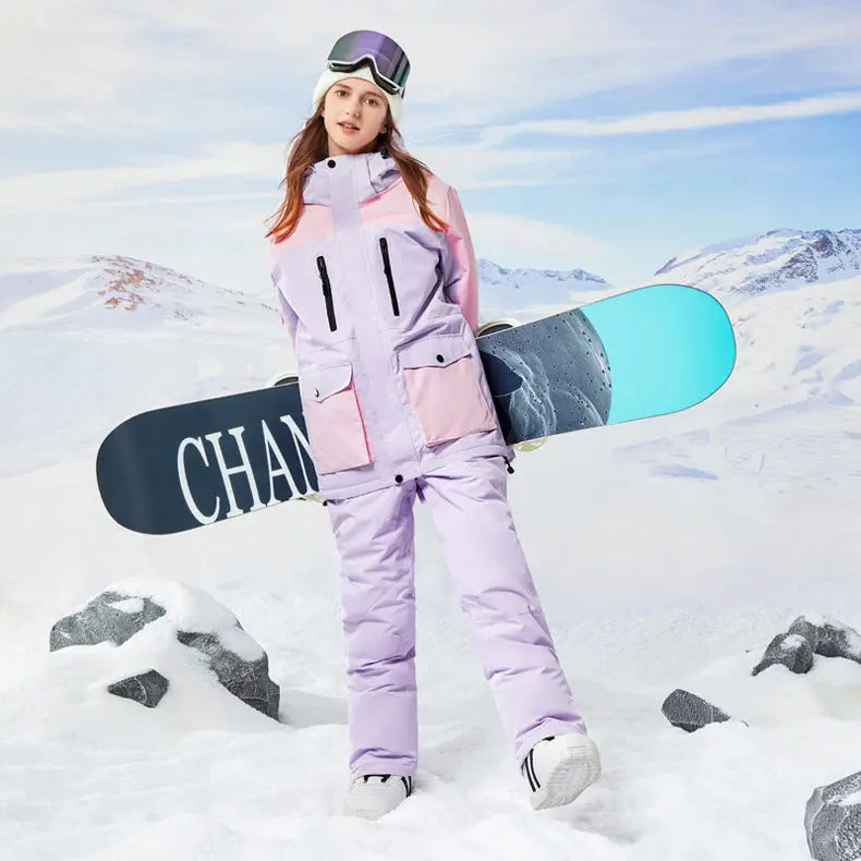 Stylish Womens Snowboard Outfits 2 Pieces Ski Overalls