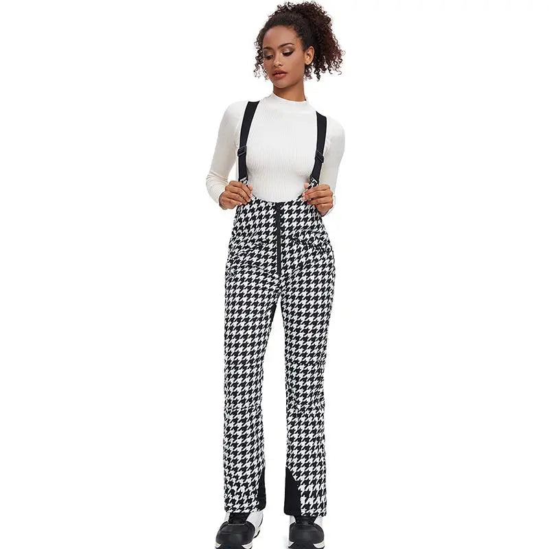 Unique Houndstooth One-piece Ski Jumpsuits Snowsuits