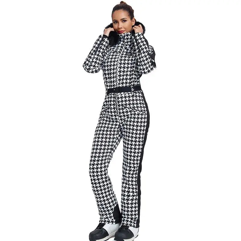 Unique Houndstooth One-piece Ski Jumpsuits Snowsuits