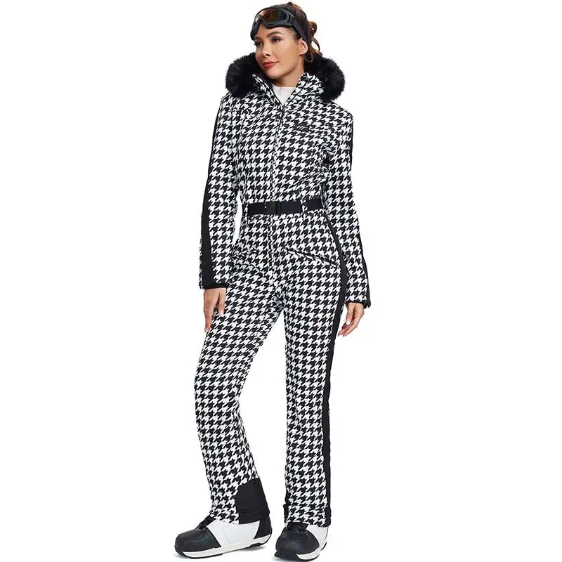 Unique Houndstooth One-piece Ski Jumpsuits Snowsuits