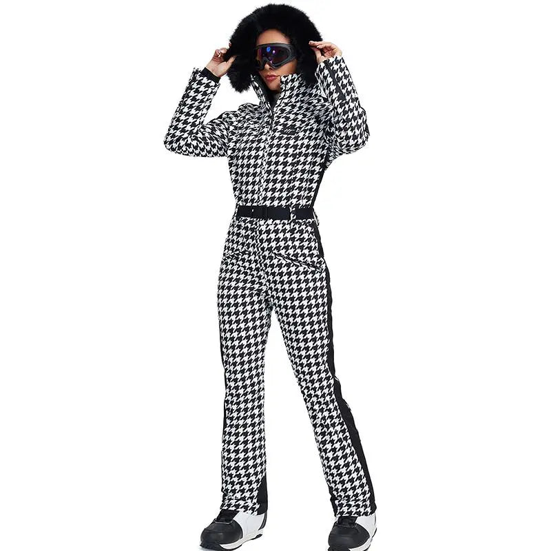 Unique Houndstooth One-piece Ski Jumpsuits Snowsuits