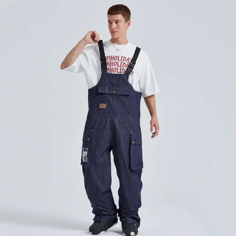 Unisex Denim Snow Bibs Pants