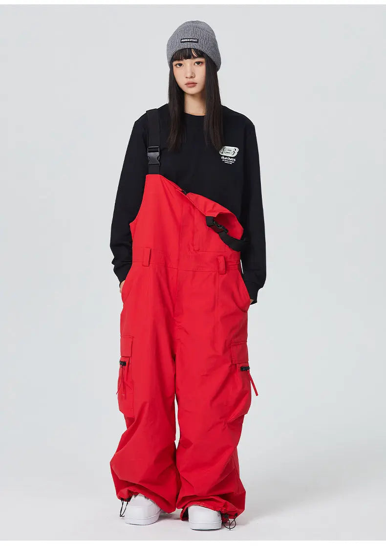 Unisex Hip-hop Ski Pants Baggy Belted Snow Bibs Overalls