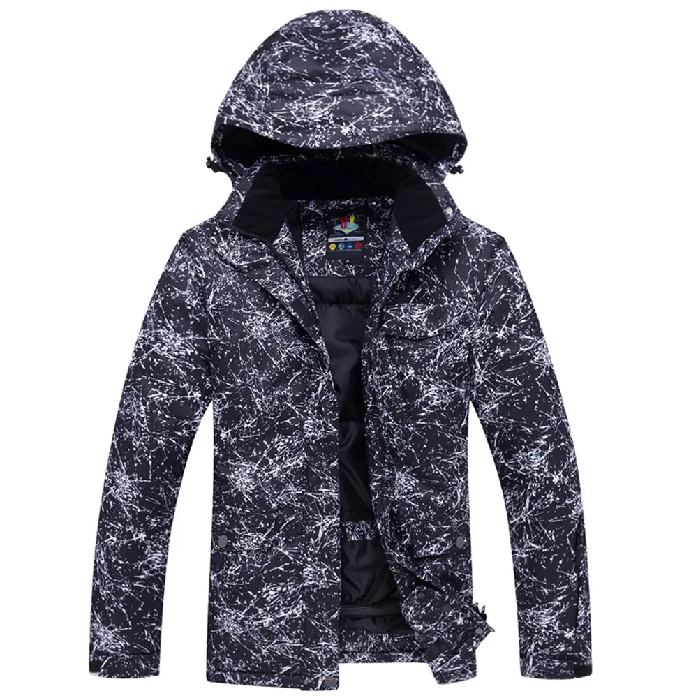 Unisex Marble Pattern Hooded Snowboard Ski Jacket and Pants Set